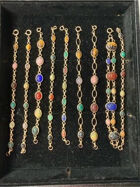 Vintage 12k GF Multi-color stone scarab bracelet lot